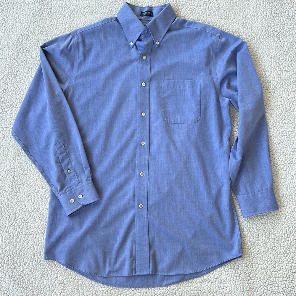 Saddlebred Men’s Blue Button Down Stain Resistant Dress Shirt, Size 15.5 / 32/33